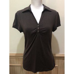 Apt. 9 ~ Short Sleeve V- Neck Collard Top ~ Size Medium ~ Brown